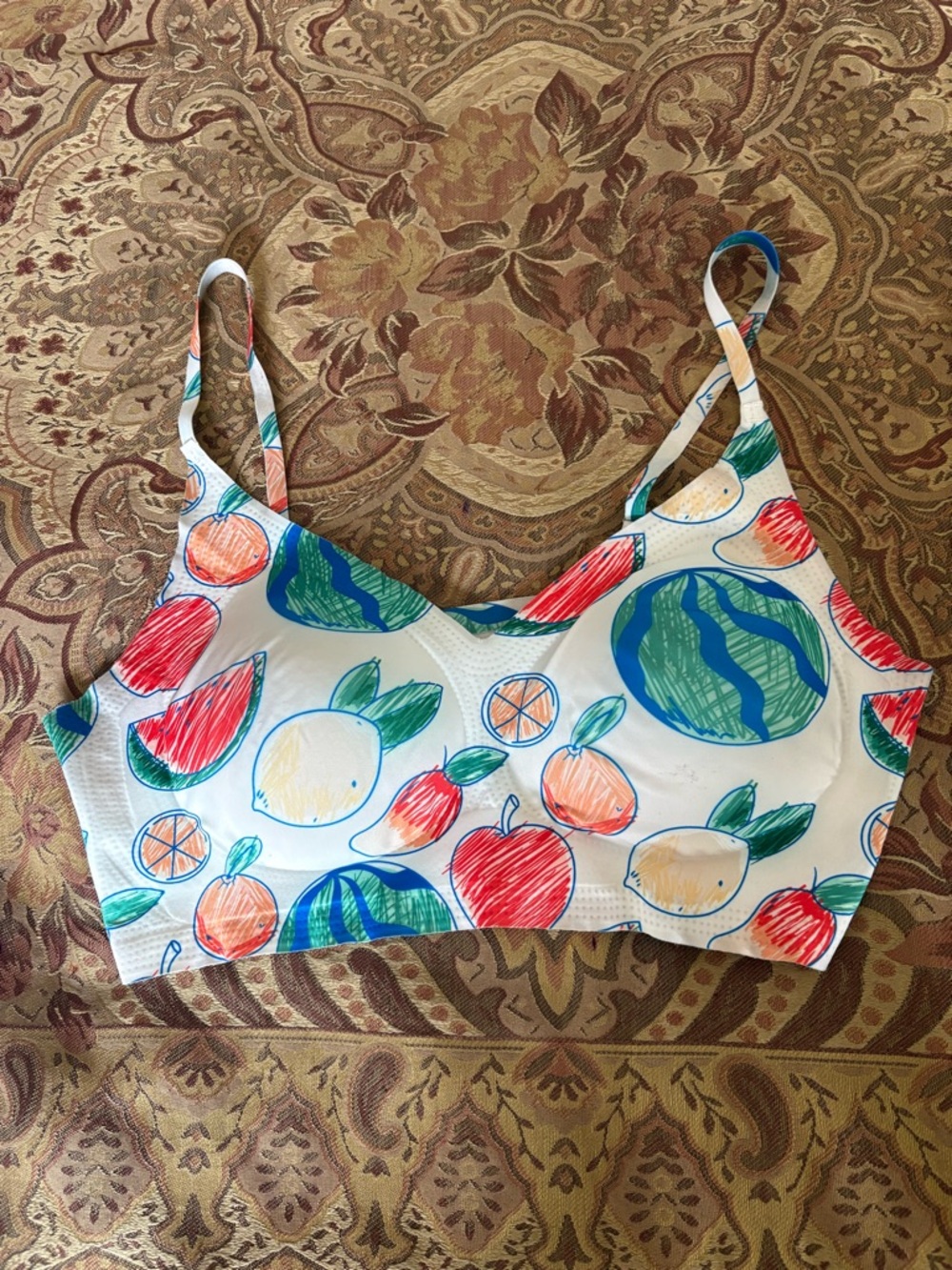 Fruit Print Bralette in White, Red, Green, Yellow